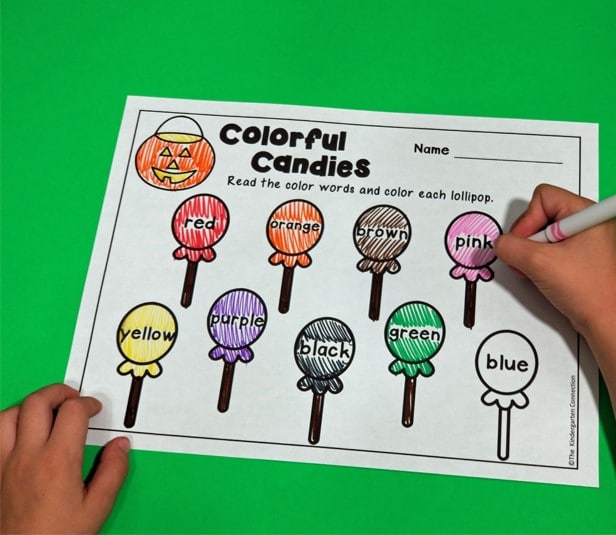 Colorful Candies Color Words Activity