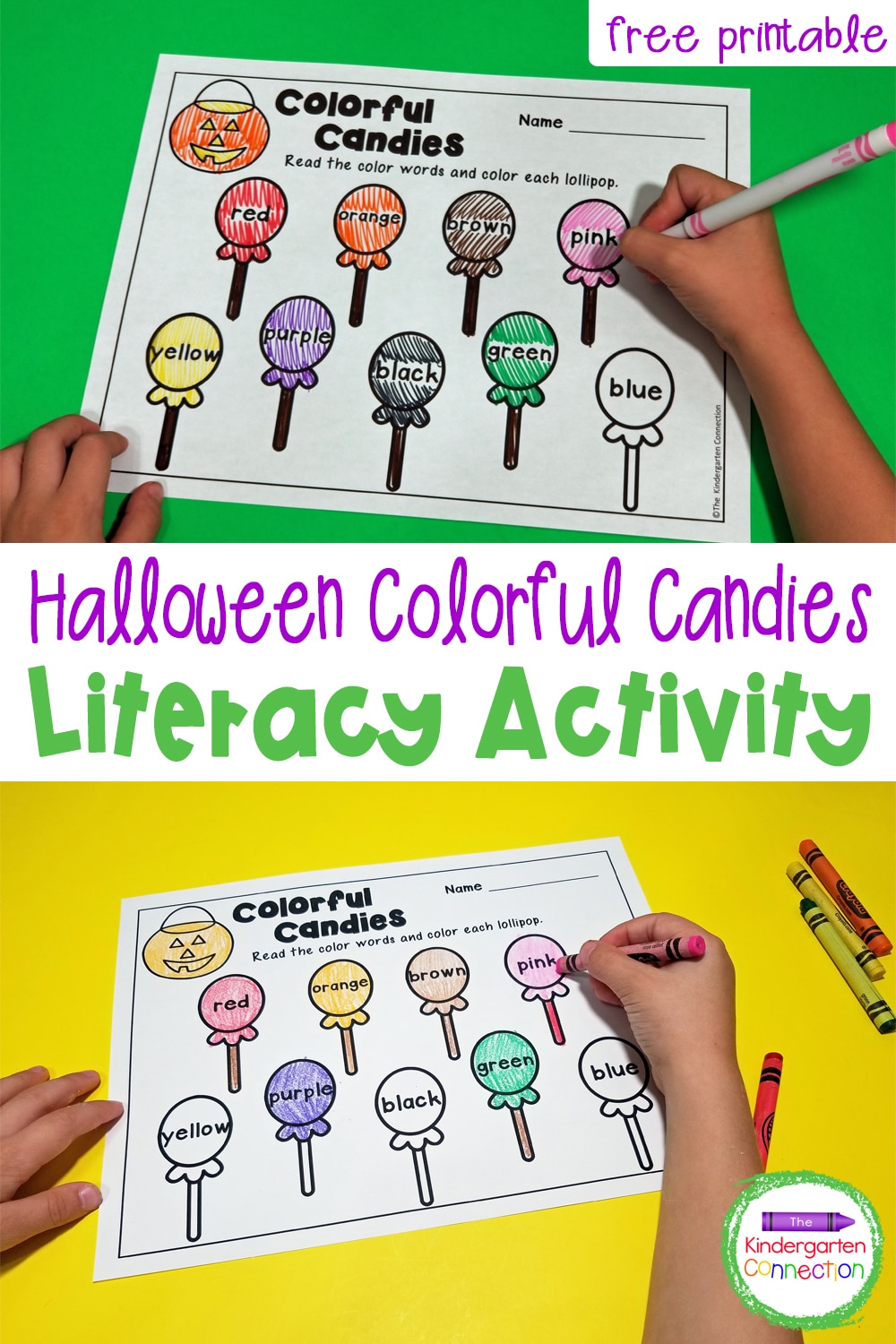 This fun and free Colorful Candies Color Words Activity is perfect for practicing color words in Pre-K and Kindergarten!
