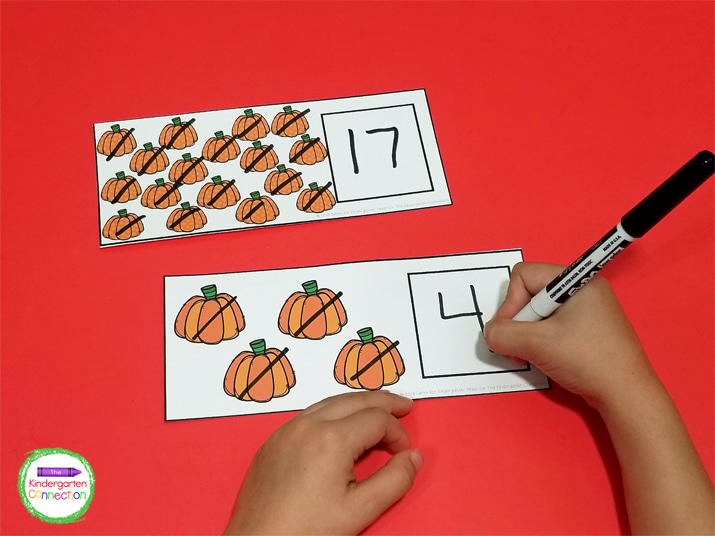 As students count, they can also cross off each pumpkin with a dry erase marker.