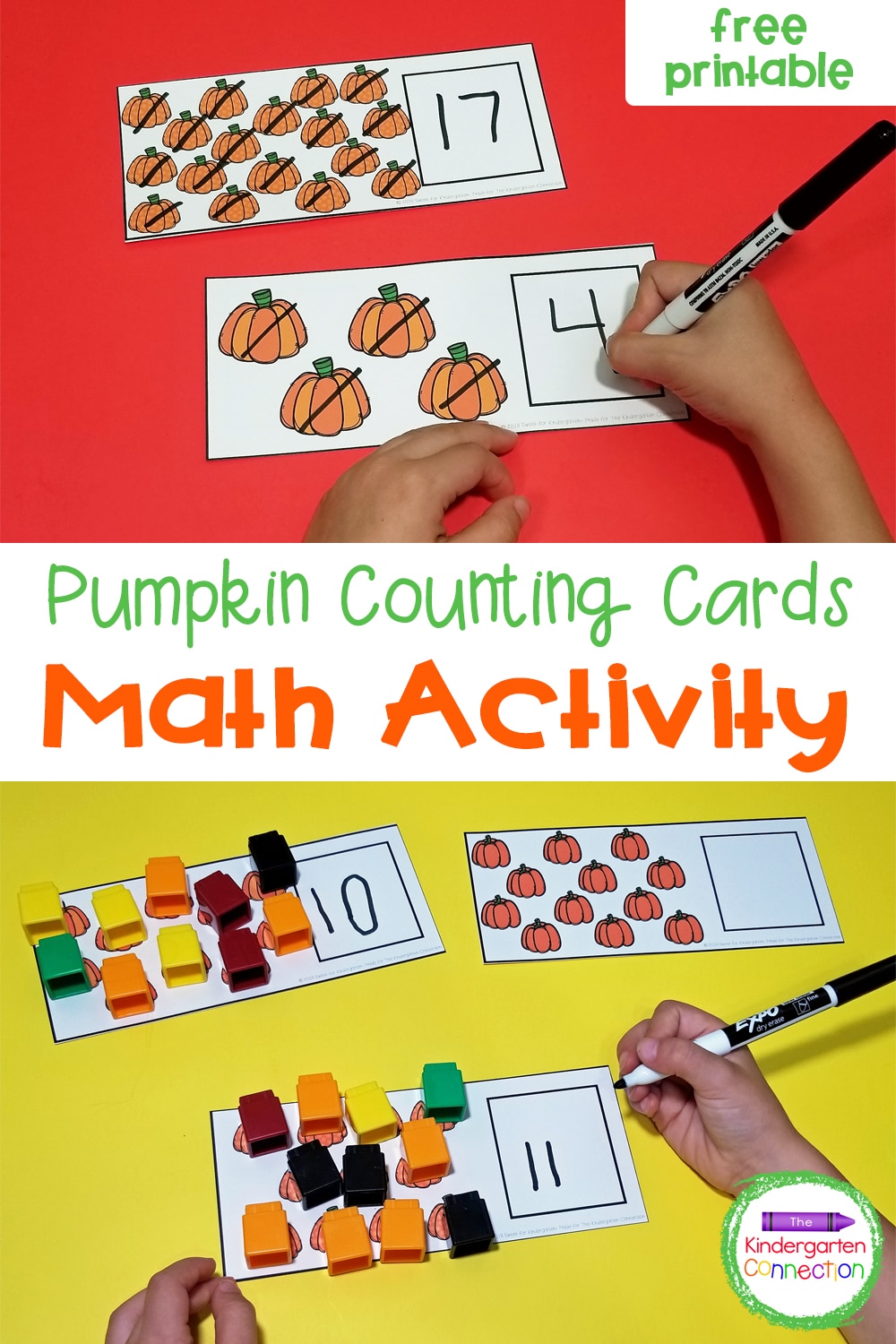 Grab our free Dry Erase Pumpkin Counting Cards for your Pre-K or Kindergarten math centers. Kids will have fun working on counting skills!