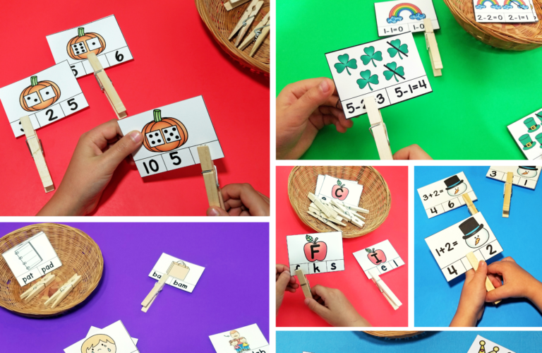 Math and Literacy Clip Cards for Kindergarten