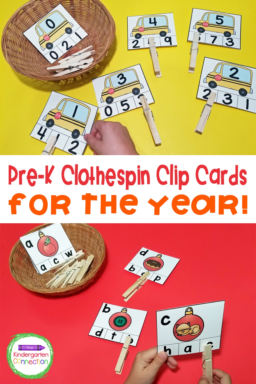 These Math and Literacy Clip Cards for Pre-K strengthen multiple skills, are low-prep, and provide tons of learning fun for the whole year!