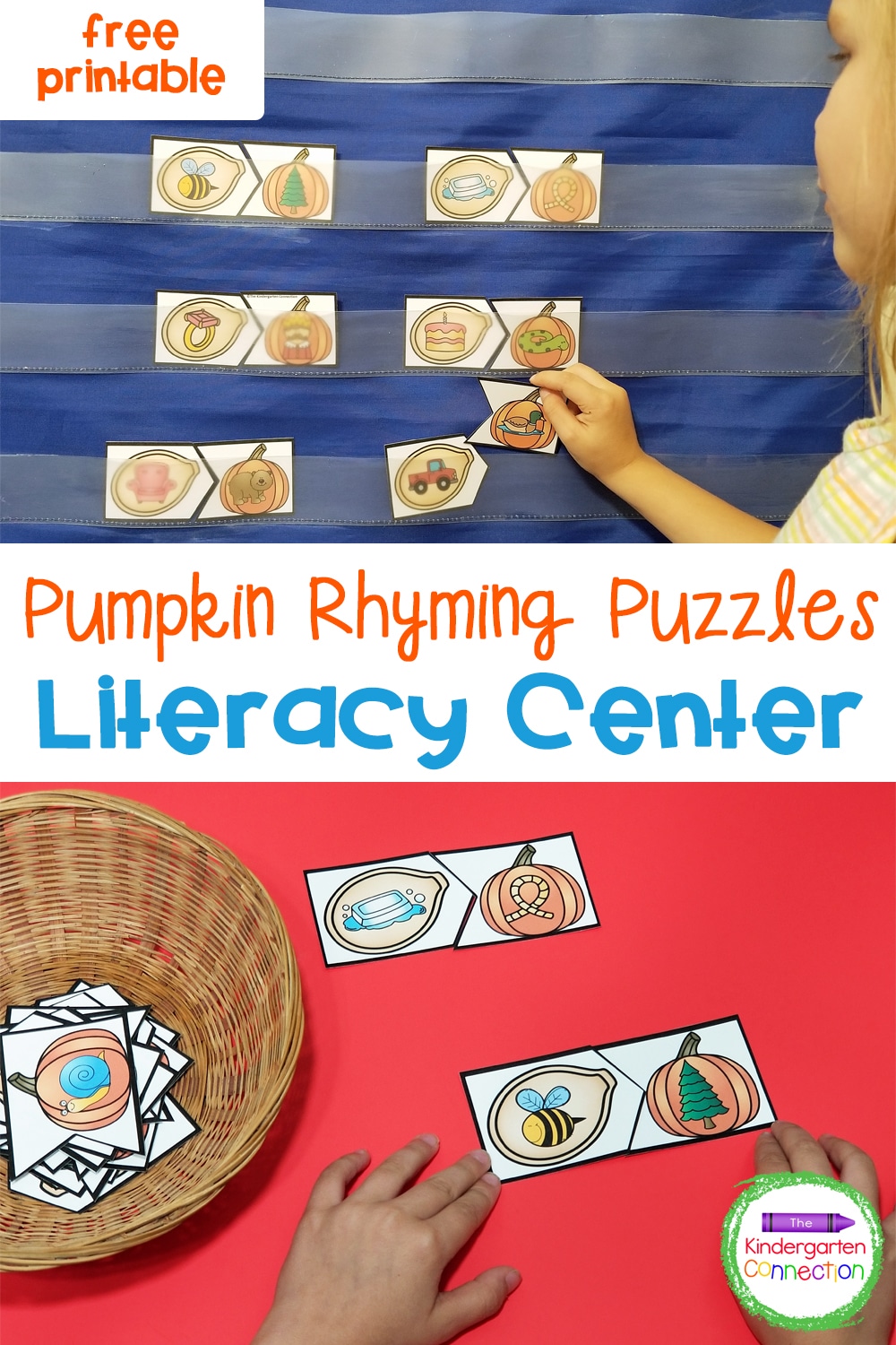 These free Pumpkin Rhyming Puzzles are a fun and low-prep literacy center for Pre-K and Kindergarten students to work on rhymes!