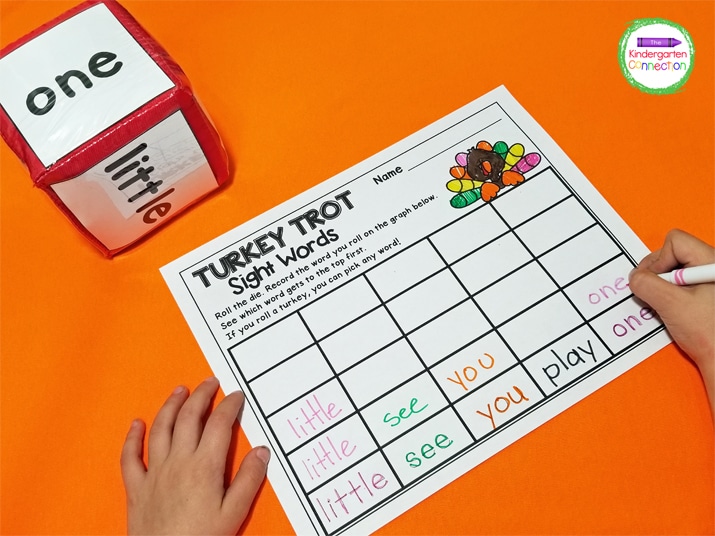 If using pocket dice, cut out the sight word cards that are included in the download and slide them right in!