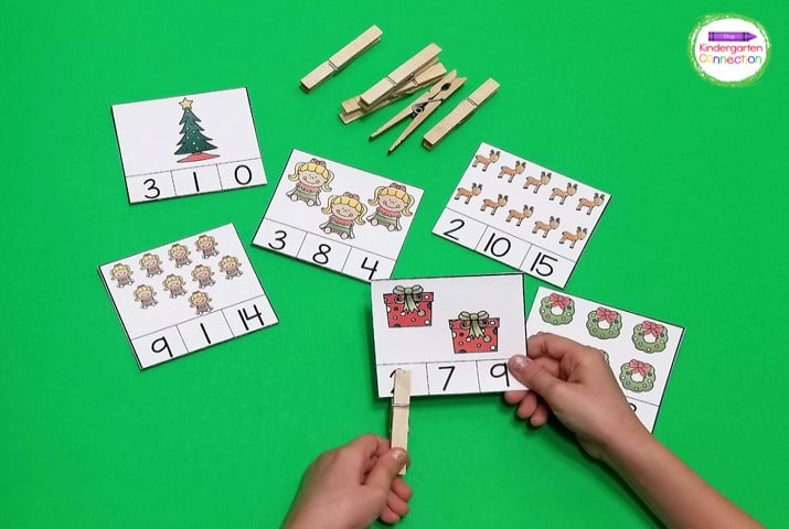These Christmas Count and Clip cards are a great math center this month!