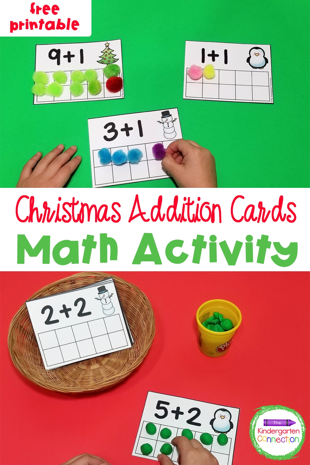 These free Christmas Addition Cards are a fantastic Christmas math activity for kids to work on counting and addition to ten!