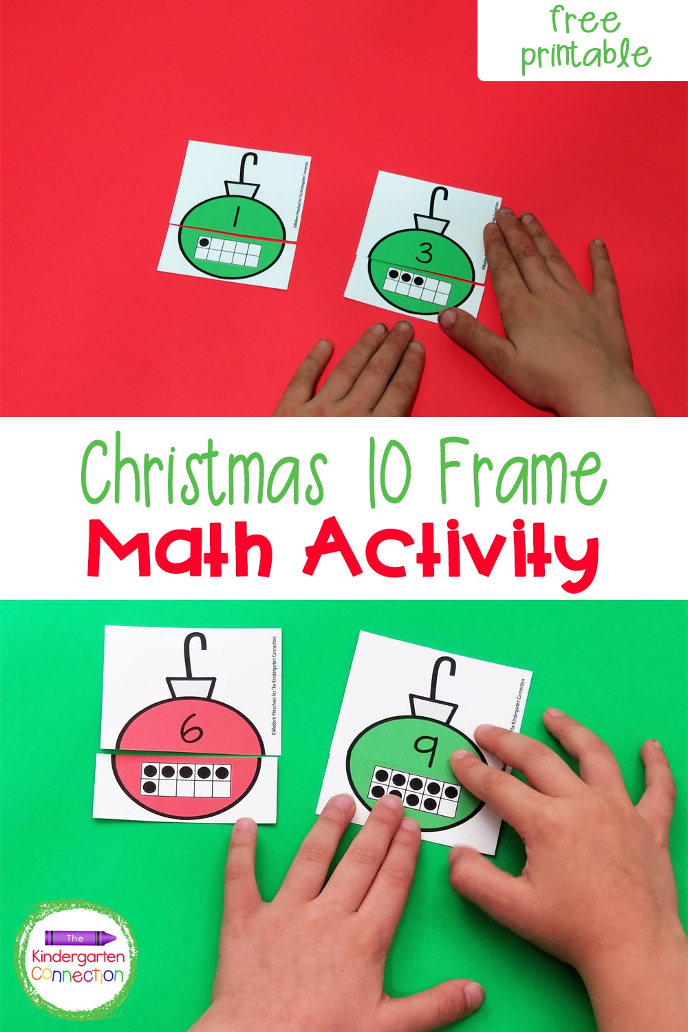 Grab this free Christmas Ornament 10 Frame Number Match for Pre-K & Kindergarten and add some seasonal fun to your math centers!