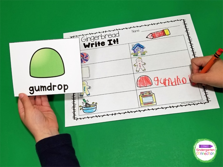 This activity is super easy to prep. Begin by printing the gingerbread vocabulary cards and recording sheet. 