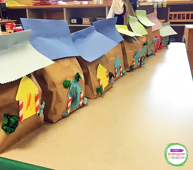 Every student can create their own house, and later line them up together to form a gingerbread village.