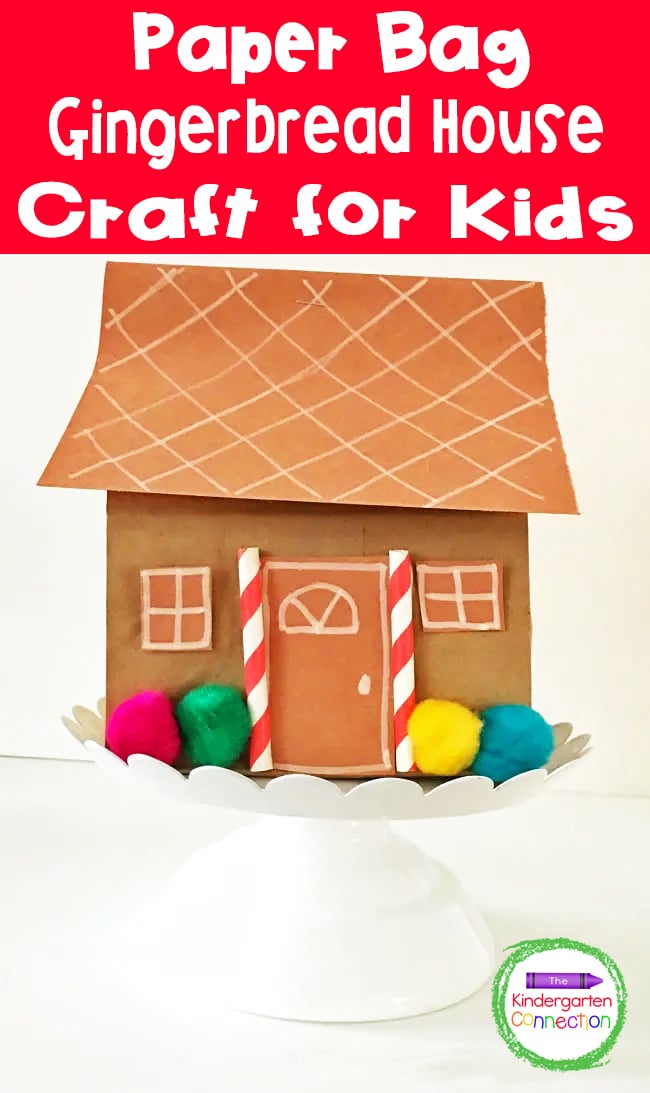 This paper bag gingerbread house is a fun holiday craft for kids! Help develop fine-motor skills, shape recognition, and following directions!