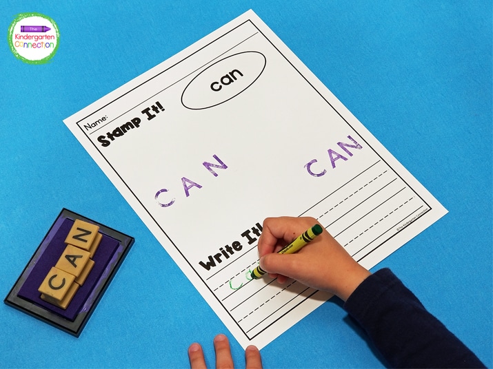 Then students fill the lines on the bottom by writing the designated sight word.