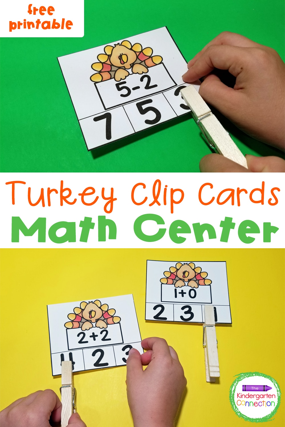 Work on beginning addition and subtraction with these free Turkey Math Clip Cards! They are perfect for Kindergarten and early 1st grade!