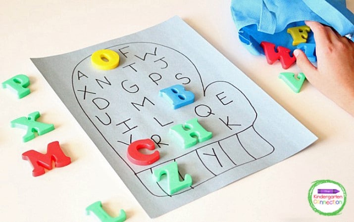 Add letter manipulatives to a grab bag for kids to pick from.
