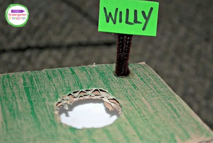 We decorated around the groundhog hole and added a small sign with his name, "Willy."