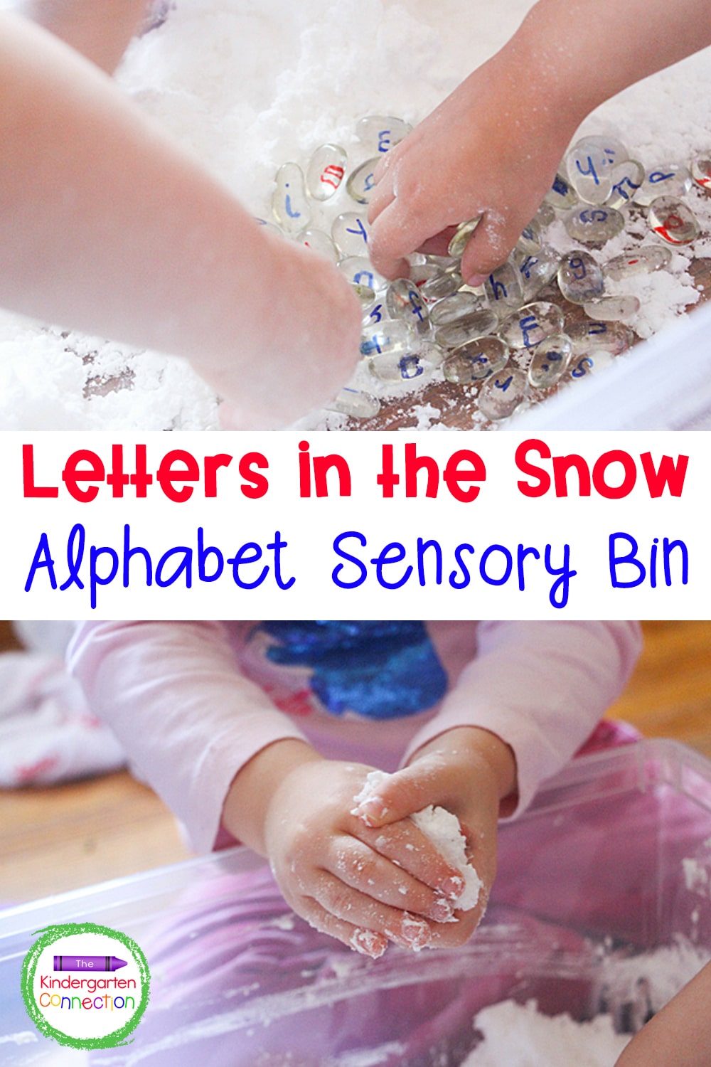 This Letters in the Snow Sensory Bin is such a fun way to work on letter recognition and practice the alphabet in a hands-on way this winter!