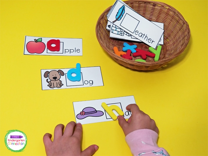 Print, laminate, and cut the beginning sound activity cards and grab some alphabet magnets.