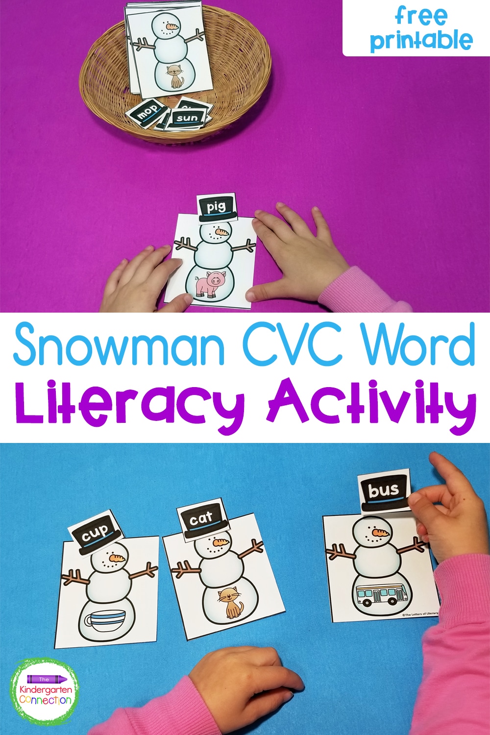 This free Snowman CVC Word Match is a great hands-on literacy center for working on CVC words with your early readers this winter!