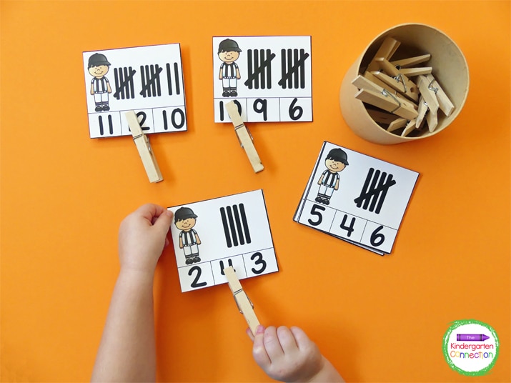 Kids will strengthen counting and fine motor skills as they clip the total number of tally marks next to the referee!
