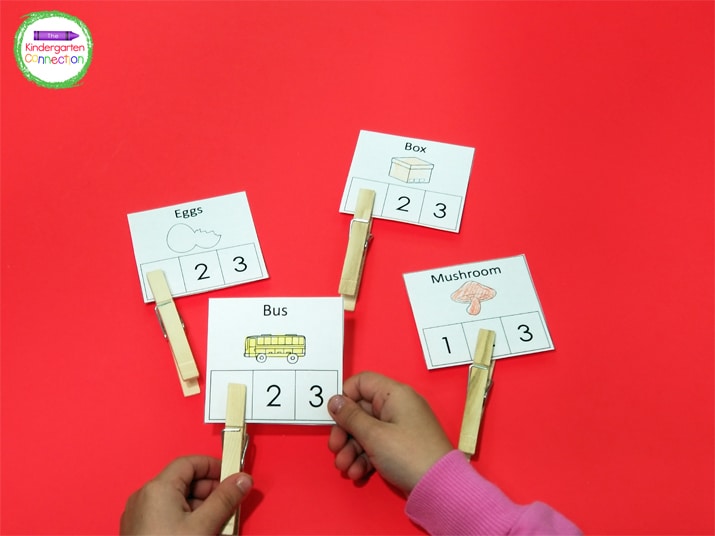 To make clip cards, cut each block out. Laminate each block and use a clothespin to clip the correct number.
