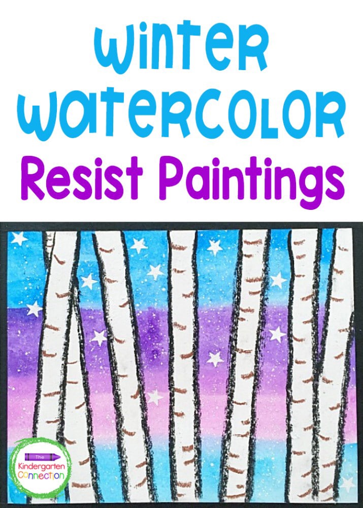 These Winter Watercolor Resist Paintings are festive and perfect to try with your kids at home or in your classroom this season!
