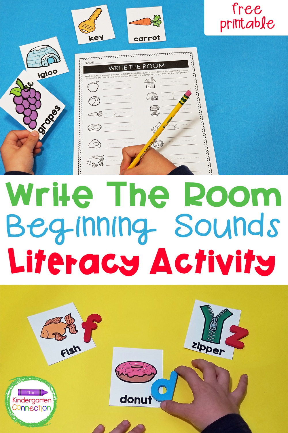 This free Write the Room Beginning Sounds Activity makes a perfect Kindergarten writing center for learning alphabet sounds!