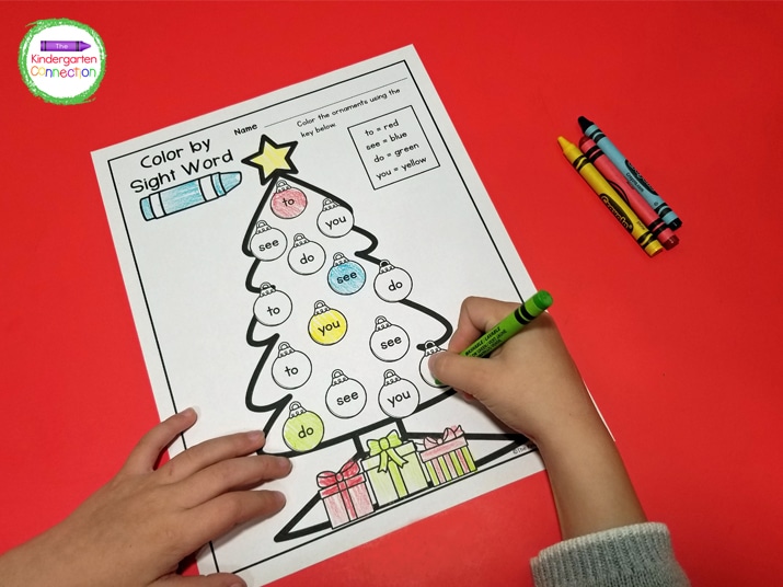 Your students will love searching for and coloring the words to, see, do, and you with this Color by Sight Word Christmas tree printable!