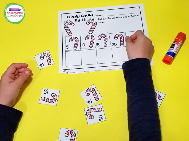 This Candy Cane Count by 5's activity will help your students practice skip counting by 5's while also strengthening cutting and pasting skills.