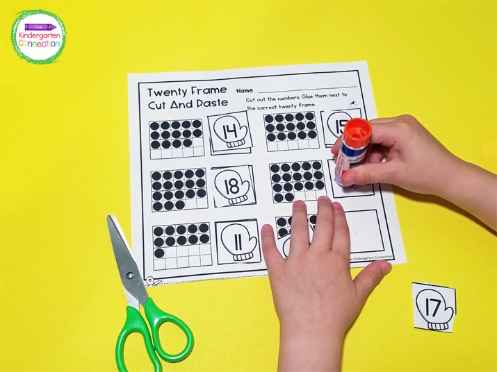 This Twenty Frame Cut and Paste activity is a great way to practice counting teen numbers.