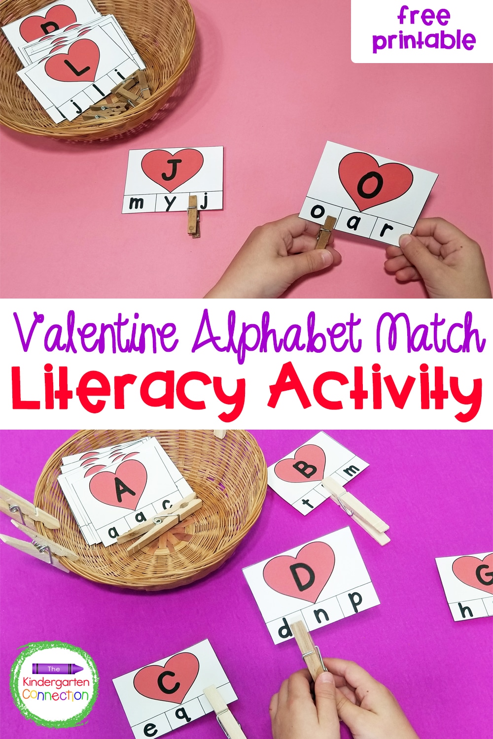 These free Valentine Alphabet Match Clip Cards for Pre-K & Kindergarten are great for strengthening letter recognition and fine motor skills!