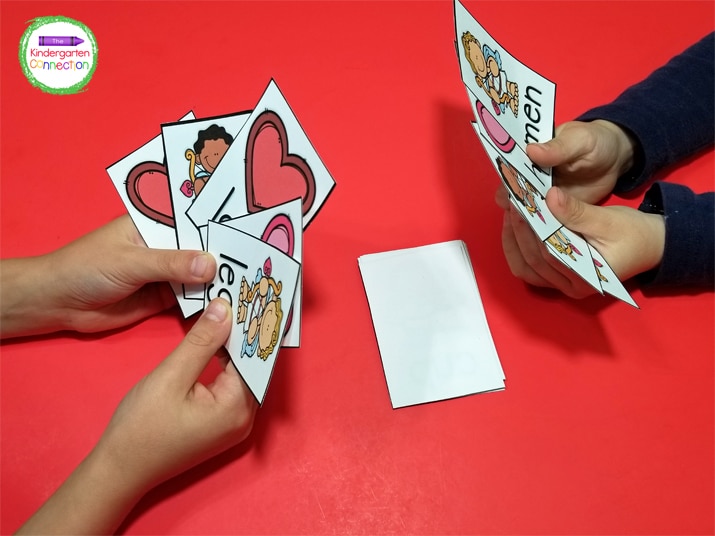 Play a game of "Go Fish!" by giving each of your kiddos 5 cards and having them request rhyming words from their peers.