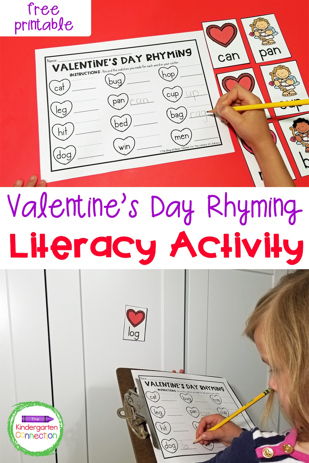 Grab this free Valentine's Day Rhyming Activity for your Kindergarten or 1st grade literacy centers! It's easy-prep and has multiple ways to play!
