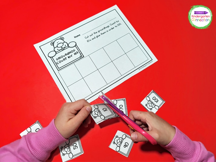 Practice skip counting by having students cut out the groundhogs and glue them in order from 10-100.