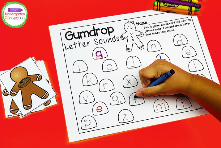 This pack also includes fun activities for practicing letter sounds like in this Gumdrop Letter Sounds center.
