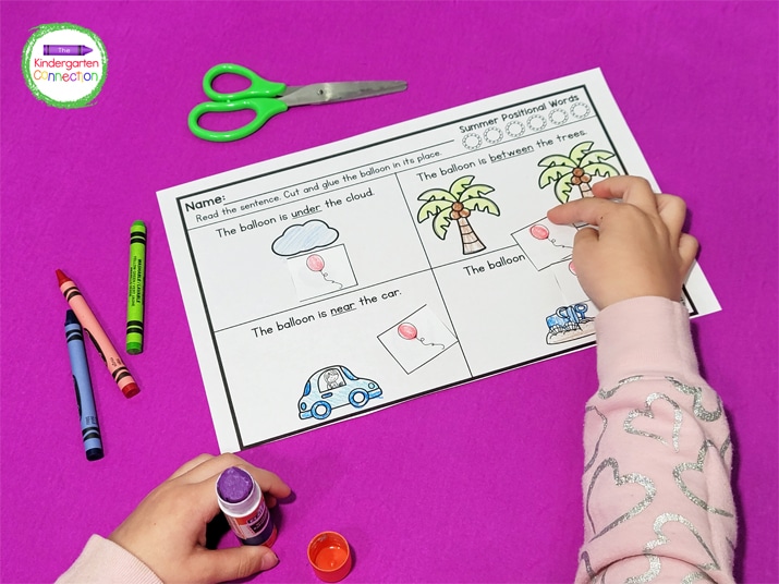 The seasonal cut and paste activities are great for working on positional words while also strengthening scissor skills!
