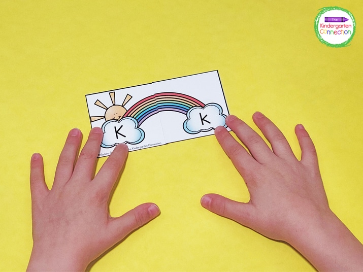 At each end of the rainbow, there is an uppercase and lowercase letter. Match the uppercase letter to the lowercase letter.