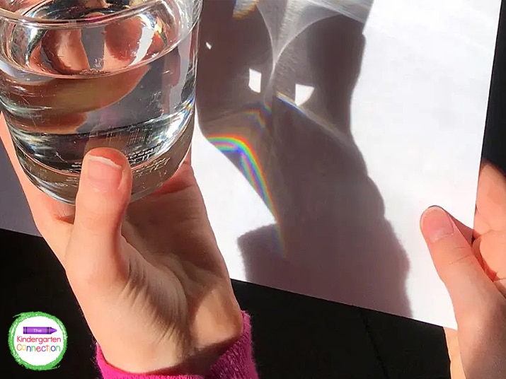 Place a glass of water near a sunny window with a sheet of paper on the other side of the glass to see a rainbow!