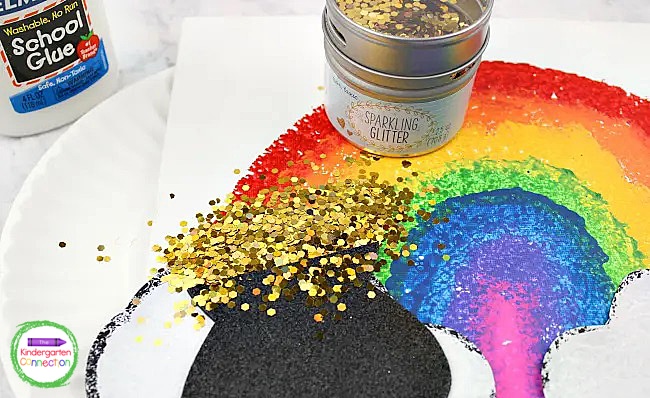 Spread a bit of glue above the pot and add gold glitter to your St. Patrick's Day art project.