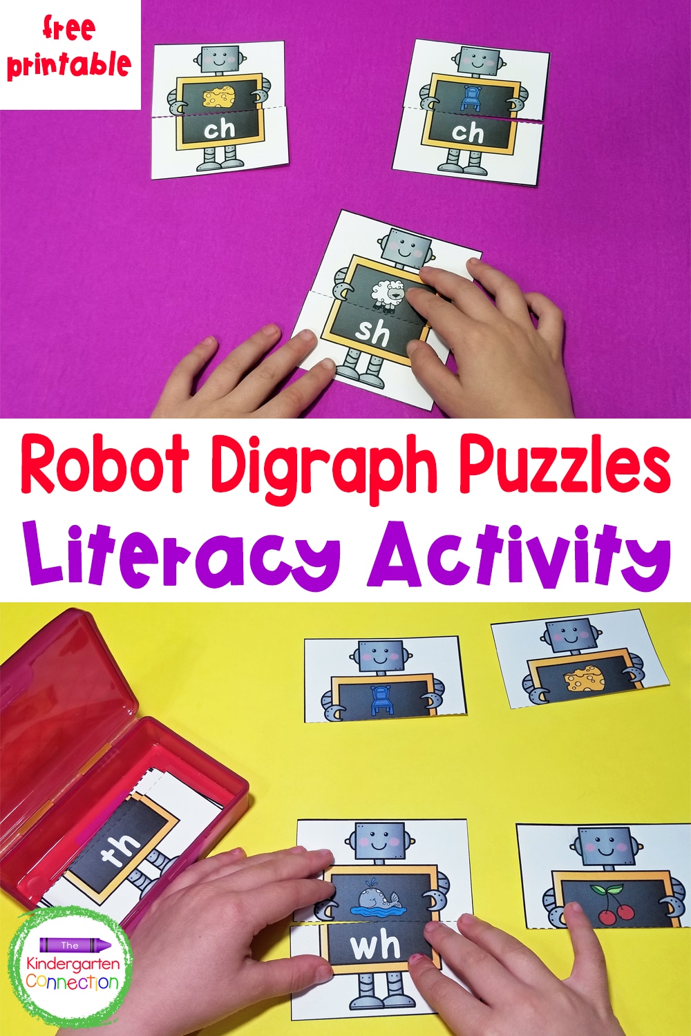 Have fun reading digraphs in small groups or literacy centers with these free printable Robot Beginning Digraph Puzzles for early readers!