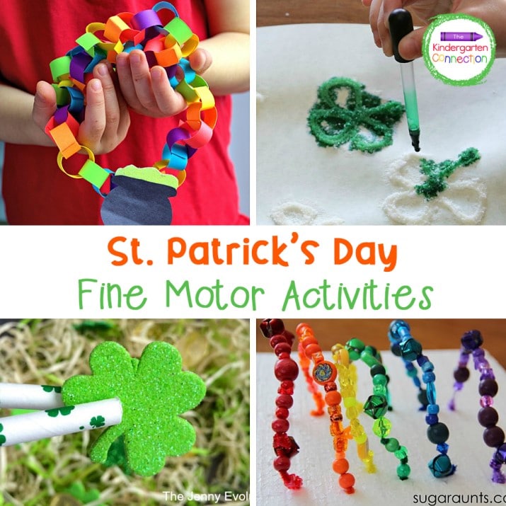 Kids will love using their hands and building prewriting skills with these St. Patrick's Day fine motor activities.