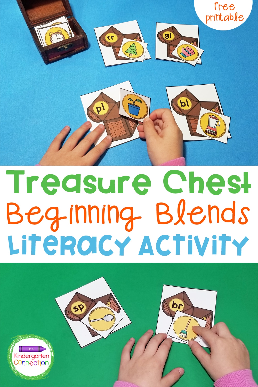 This free Treasure Chest Beginning Blends Matching Game makes a fun, hands-on literacy center for Kindergarten and 1st Grade!