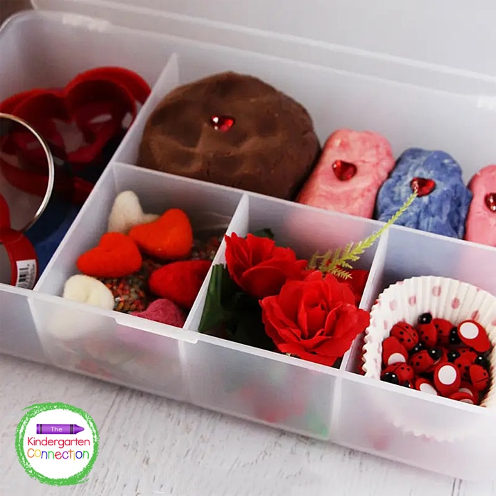 The sections in the container make this play dough kit easy to organize.