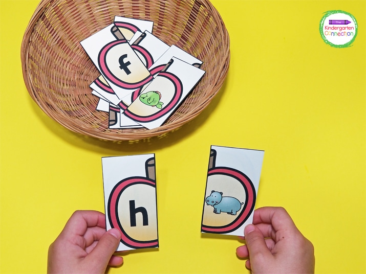 Use these center storage ideas for all of your fun activity pieces like these apple beginning sound puzzles.