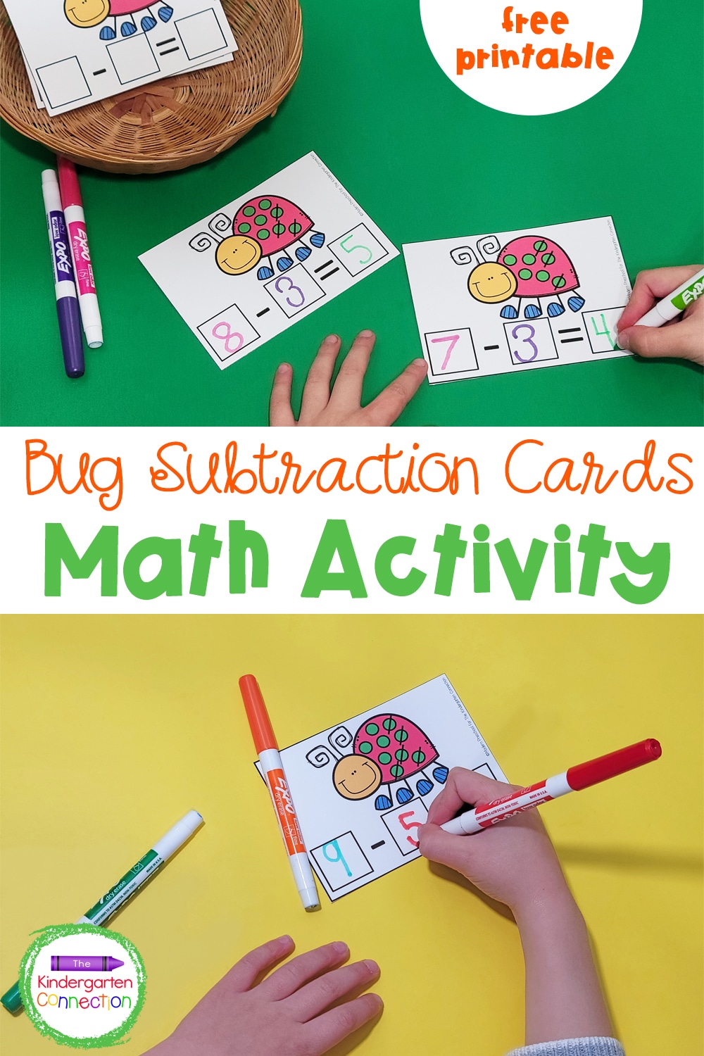 Grab these free Bug Subtraction Cards and add some hands-on, insect-themed fun to your Kindergarten math centers and small groups!