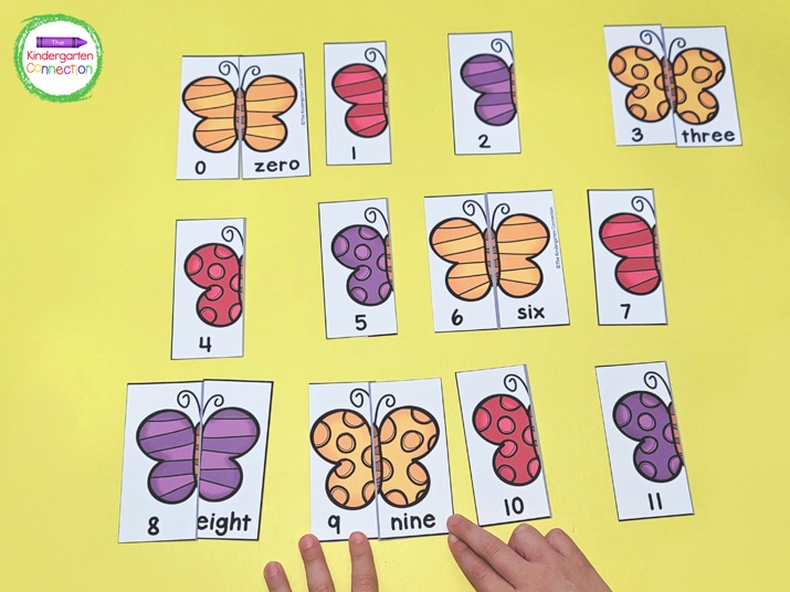 Kids match the number with the correct number word to make a complete butterfly.
