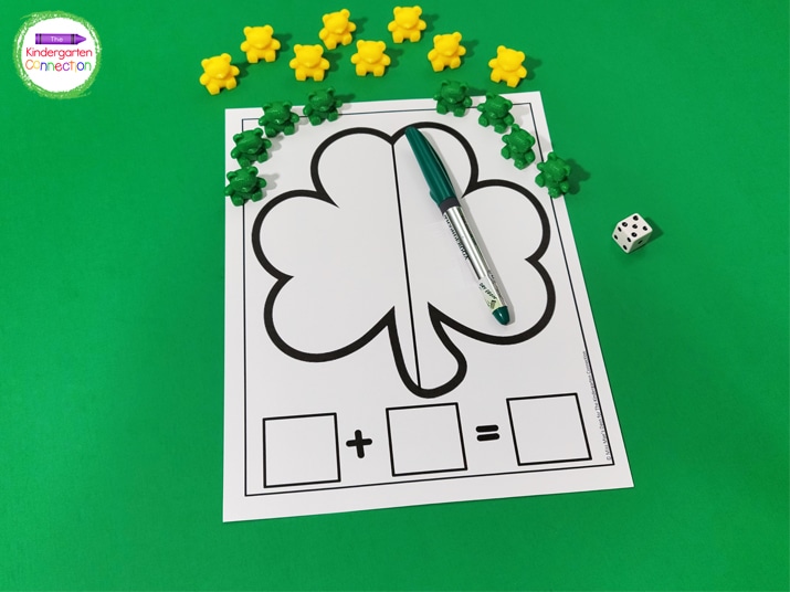 Grab some fun manipulatives, a dry erase marker, and some dice and you're ready to get started.
