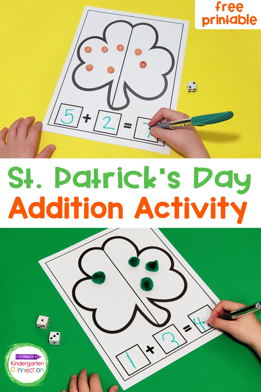 This free St. Patrick's Day Clover Addition Math Mat will make addition practice engaging and hands-on and your day more fun!