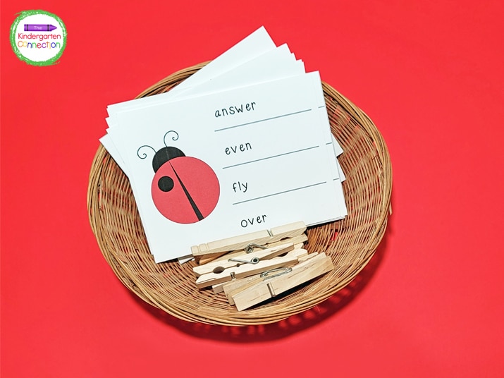 This Ladybug Count and Clip Activity includes 16 cards with 4 words each.