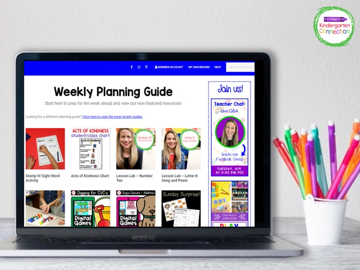 Stay in the know with all the newest resources and activities in the "Weekly Planning Guide" section of the dashboard.