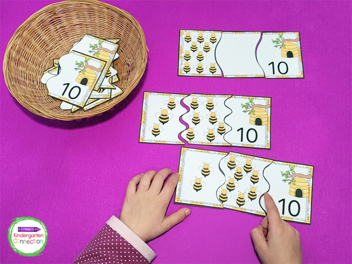 These puzzles use pictures instead of numbers for the addends so that younger children can also play as an introduction to addition.