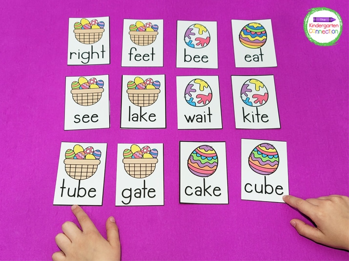 If you're in a pinch for time, place all of the cards face up and allow students to search for the rhyming pairs.